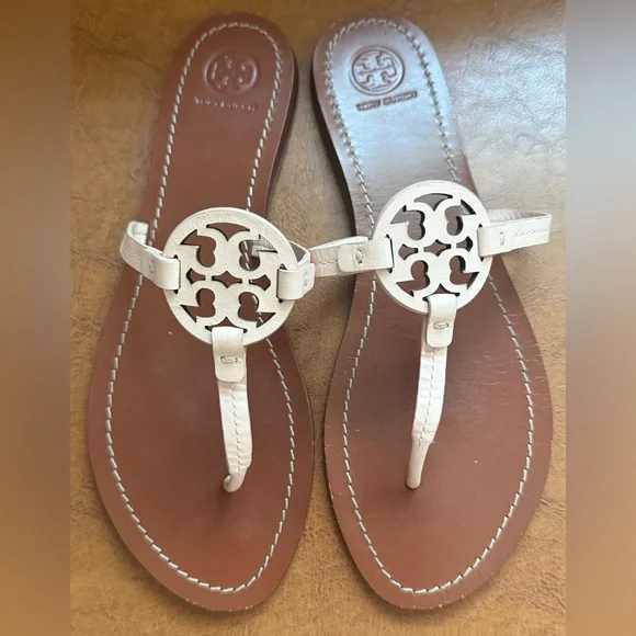 Tory Burch Miller Thong Sandals Women’s Size 10M Light Pink Leather Logo - Picture 5 of 7